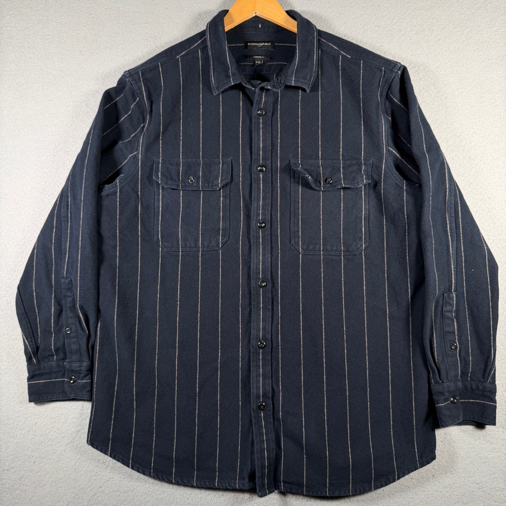 Banana Republic Mens XXL Navy Blue Pinstripe Cotton Button Down Shirt 505082-00